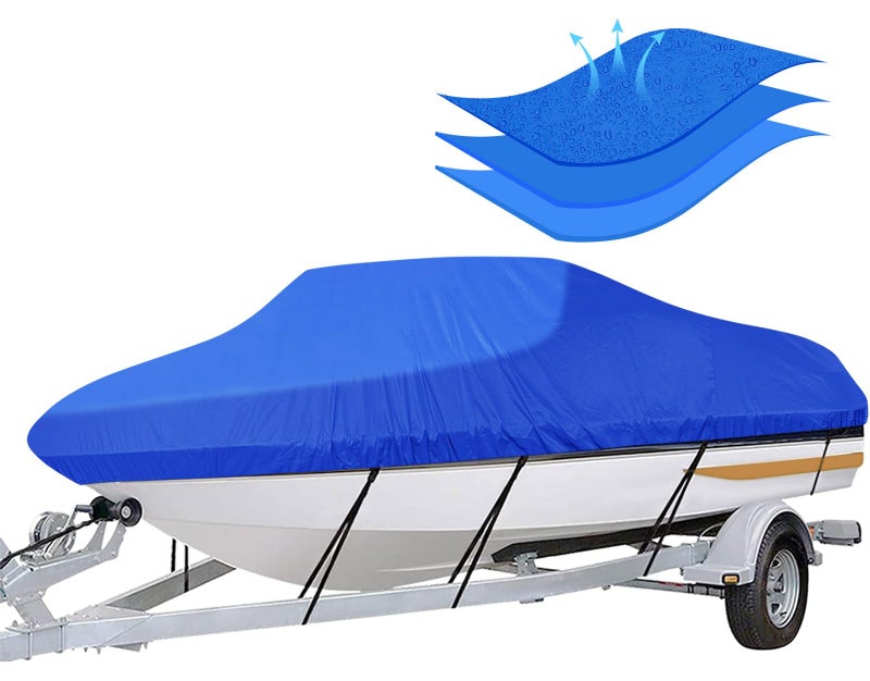 iCover غطاء قارب قابل للسحب iCOVER - 16'-18.5' أغطية قماشية مقاومة للماء ثقيلة الوزن مع حقيبة تخزين، تناسب هياكل V، صيد الأسماك والتزلج، أسلوب احترافي، قوارب صيد، قوارب سريعة، بطول يصل إلى 16 قدم - 18.5 قدم وعرض 94 إنش - Image 1